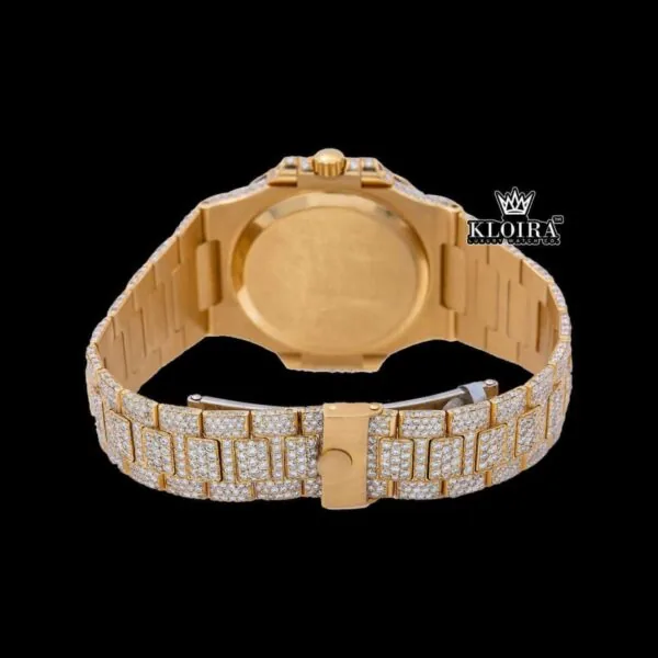 Diamond Markers Fully Iced Out Yello Gold Moissanite Diamond Watch Caseback View