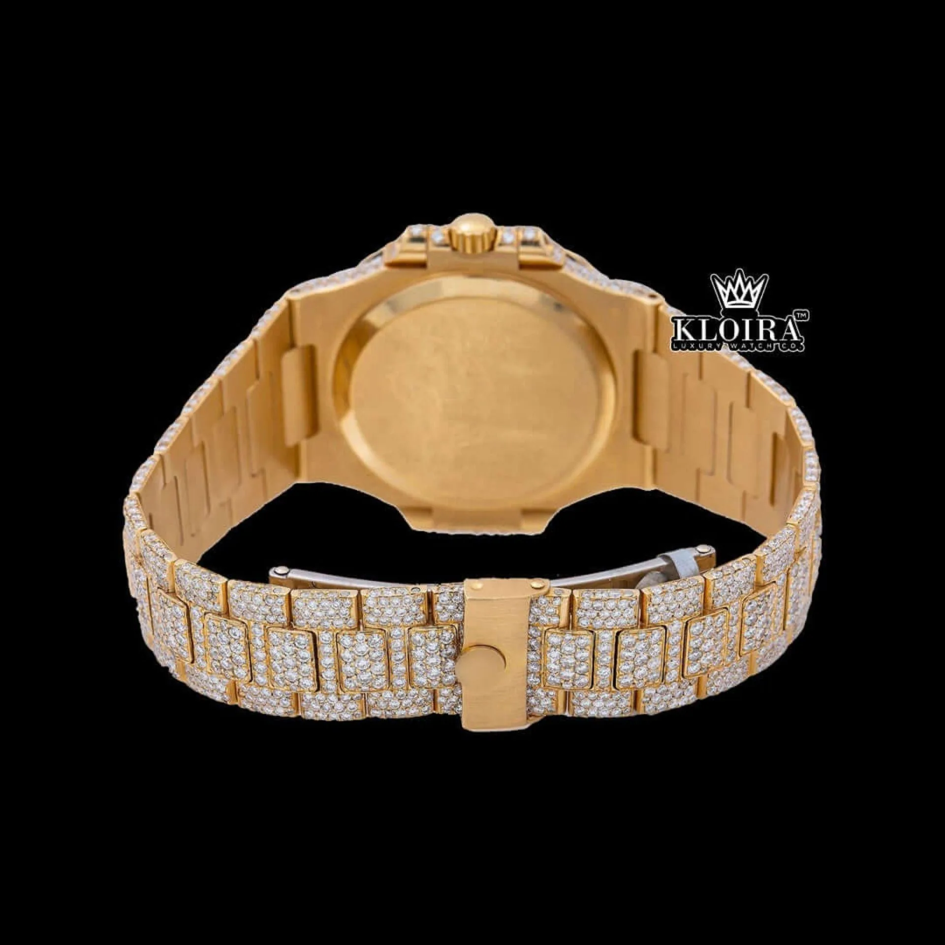 Diamond Markers Fully Iced Out Yello Gold Moissanite Diamond Watch Caseback View