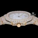 Diamond Markers Fully Iced Out Yello Gold Moissanite Diamond Watch Crown View