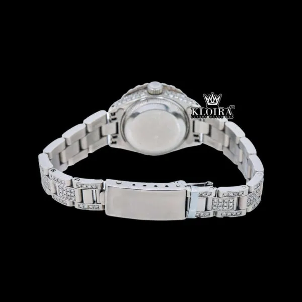 Diamond Markers Pink Dial Full Iced Out Moissanite Watch Caseback View