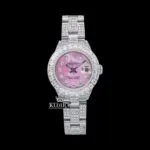 Diamond Markers Pink Dial Full Iced Out Moissanite Watch Front View