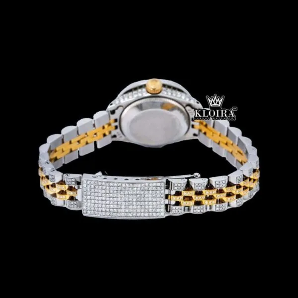Diamond Markers Purple Dial Two Tone Moissanite Watch Caseback View