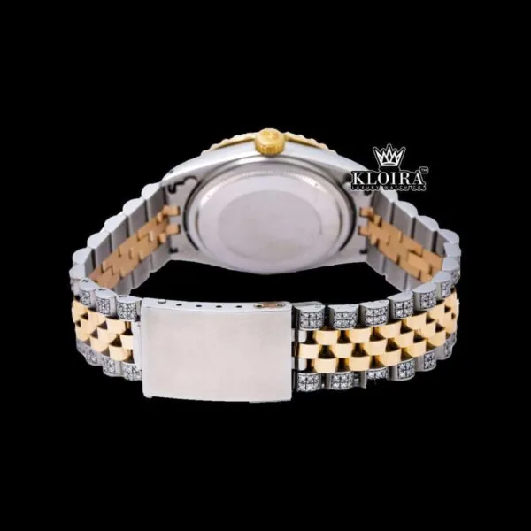 Diamond Markers Tiffany Blue Dial Two Tone Moissanite Watch Crown View
