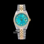 Diamond Markers Tiffany Blue Dial Two Tone Moissanite Watch