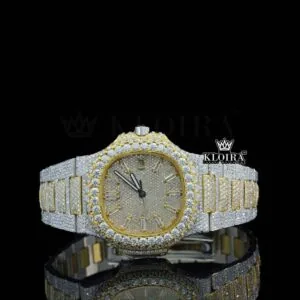 Diamond Markers Two Tone Yellow Gold Moissanite Diamond Watch