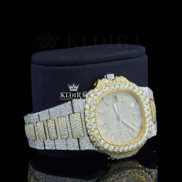 Diamond Markers Two Tone Yellow Gold Moissanite Diamond Watch Right Profile View