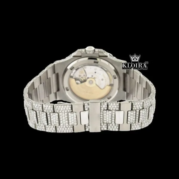 Diamond Markers White Dial Bust Down Moissanite Diamond Watch Caseback View