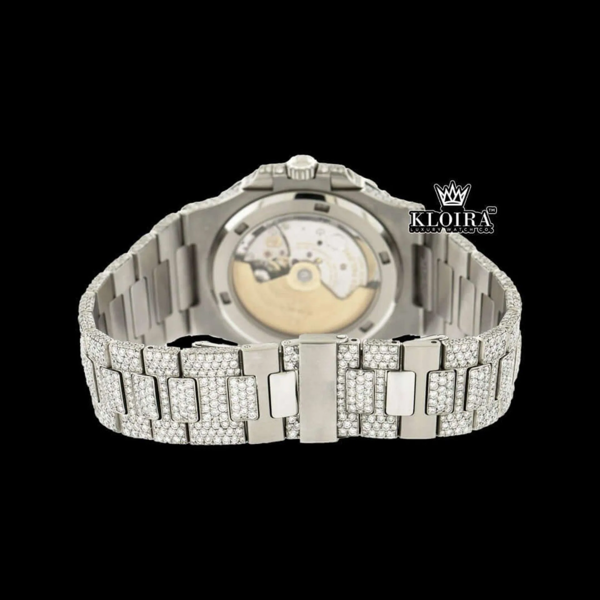 Diamond Markers White Dial Bust Down Moissanite Diamond Watch Caseback View