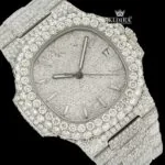 Diamond Markers White Dial Bust Down Moissanite Diamond Watch Close Up Dial View