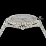Diamond Markers White Dial Bust Down Moissanite Diamond Watch Crown View