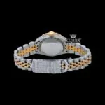 Diamond Markers White Dial Date Display Two Tone Moissanite Watch Caseback View