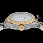 Diamond Markers White Dial Date Display Two Tone Moissanite Watch Crown View