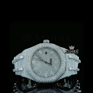 Diamond Markers White Dial Fully Iced Out AP Moissanite Watch