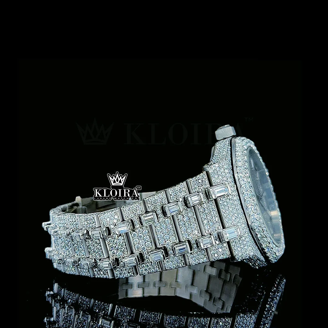 Diamond Markers White Dial Fully Iced Out AP Moissanite Watch Right Side View