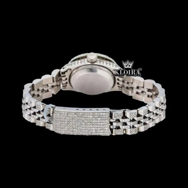 Diamond Markers White Dial Fully Iced Out Moissanite Diamond Watch Caseback View