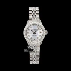 Diamond Markers White Dial Fully Iced Out Moissanite Diamond Watch