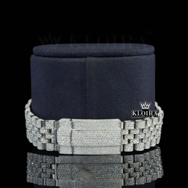 Diamond Markers White Dial Fully Iced Out Moissanite Watch Bracelet View