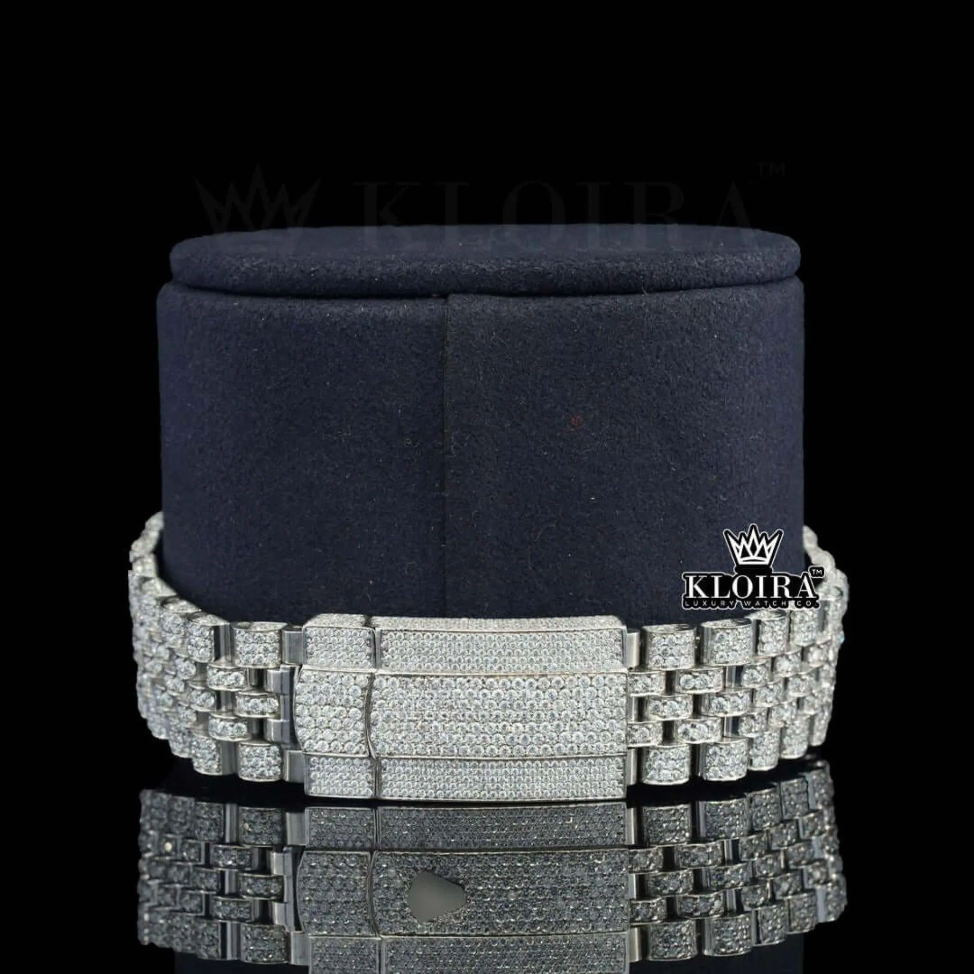 Diamond Markers White Dial Fully Iced Out Moissanite Watch Bracelet View