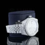 Diamond Markers White Dial Fully Iced Out Moissanite Watch Right Profile View