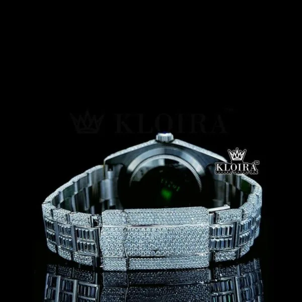 Diamond Markers White Dial Fully Iced Out White Gold Moissanite Watch Caseback View