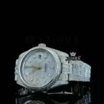Diamond Markers White Dial Fully Iced Out White Gold Moissanite Watch Close Up Dial View