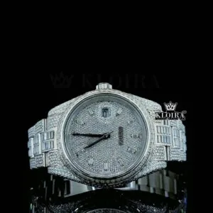 Diamond Markers White Dial Fully Iced Out White Gold Moissanite Watch