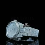 Diamond Markers White Dial Fully Iced Out White Gold Moissanite Watch Left Profile View
