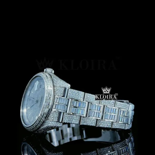 Diamond Markers White Dial Fully Iced Out White Gold Moissanite Watch Left Side View