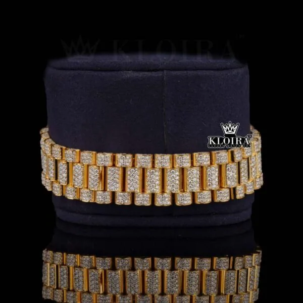 Diamond Markers White Dial Iced Out Yellow Gold Moissanite Watch Bracelet View
