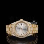 Diamond Markers White Dial Iced Out Yellow Gold Moissanite Watch