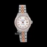 Diamond Markers White Dial Two Tone Classic Link Strap Moissanite Watch