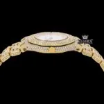 Diamond Markers White Dial Yellow Gold Moissanite Diamond Watch Crown View