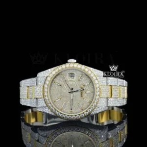 Diamond Markers Yellow Dial Two Tone Iced Out Moissanite Watch