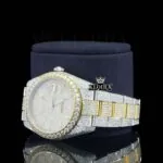 Diamond Markers Yellow Dial Two Tone Iced Out Moissanite Watch Laft Profile View