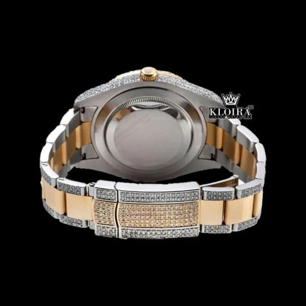 Diamond Markers Yellow Dial Two Tone Moissanite Diamond Watch Caseback View
