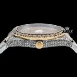 Diamond Markers Yellow Dial Two Tone Moissanite Diamond Watch Crown View
