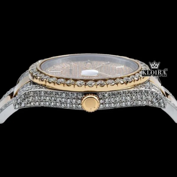 Diamond Markers Yellow Dial Two Tone Moissanite Diamond Watch Crown View