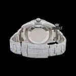 Dual Time Black Roman Numerals Fully Iced Moissanite Diamond Watch Caseback View