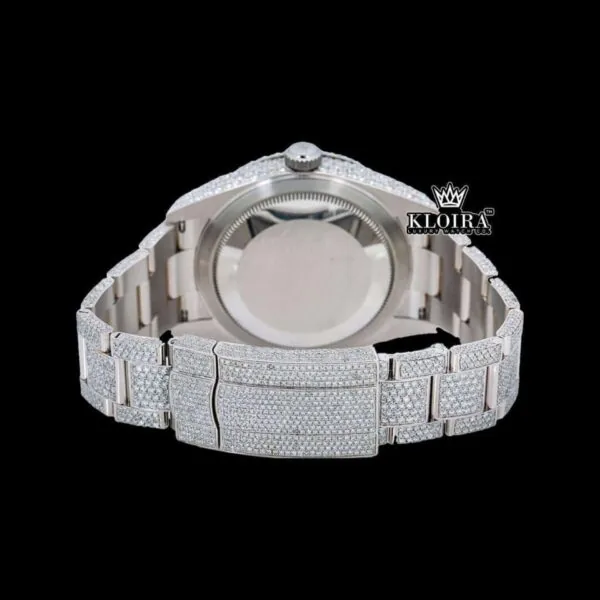 Dual Time Black Roman Numerals Fully Iced Moissanite Diamond Watch Caseback View
