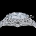 Dual Time Black Roman Numerals Fully Iced Moissanite Diamond Watch Crown View
