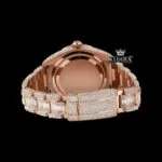 Dual Time Brown Dial Standard Numerals Iced Out Rose Gold Moissanite Watch Caseback View