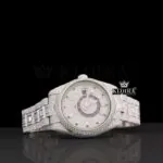 Dual Time White Dial Stick Markers Fully Iced Out Moissanite Watch