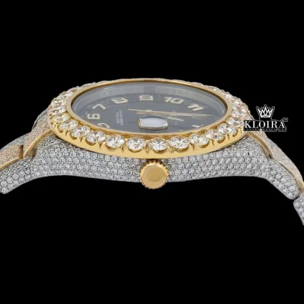 Dual-Tone Standard Numerals Black Dial Moissanite Diamond Watch Crown View