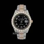 Dual-Tone Standard Numerals Black Dial Moissanite Diamond Watch