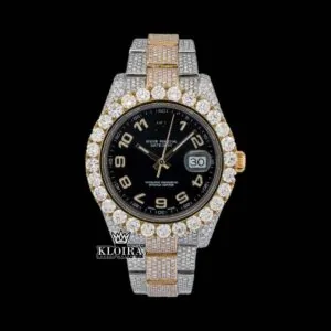 Dual-Tone Standard Numerals Black Dial Moissanite Diamond Watch