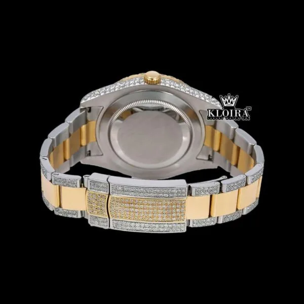 Dual Tone Yellow Dial Fully Iced Out Moissanite Diamond Watch Caseback View