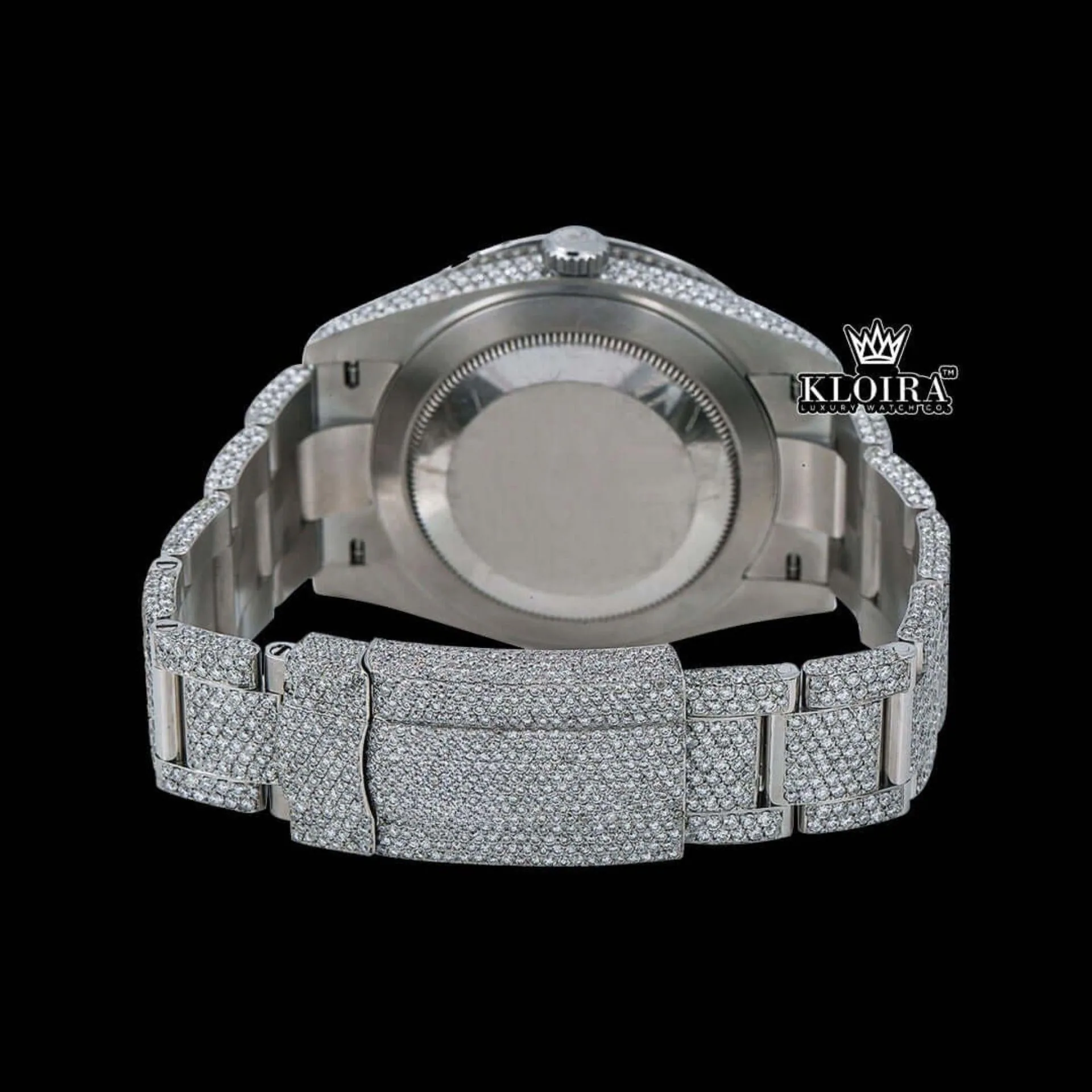 Full Bust Down Red Roman Numerals Moissanite Diamond Watch Caseback View