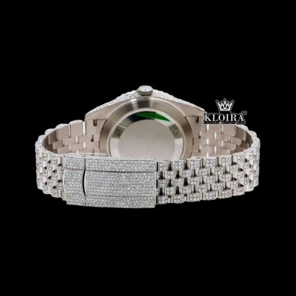 Fullly Iced Out White Dial Red Roman Numerals Moissanite Diamond Watch Caseback View