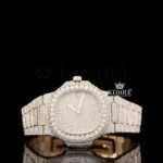 Fully Bust Down Rose Gold Dial White Stick Markers Moissanite Diamond Watch