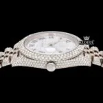Fully Bust Down White Dial Black Roman Numerals Moissanite Diamond Watch Crown View